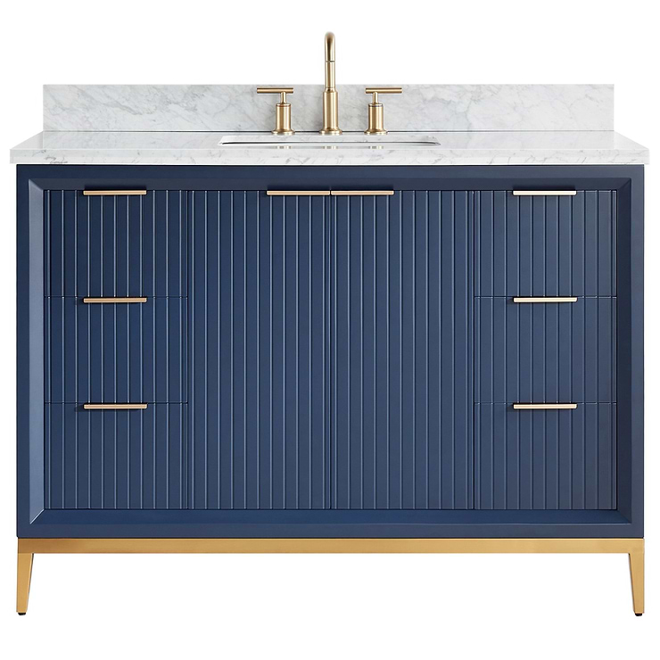 Bungalow Navy and Gold 48" Single Vanity with Carrara Marble Top