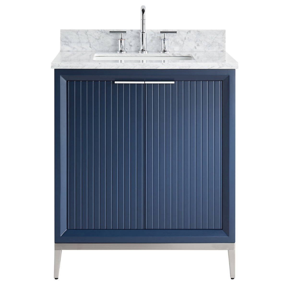 Bungalow Navy and Silver 30" Single Vanity with Carrara Marble Top