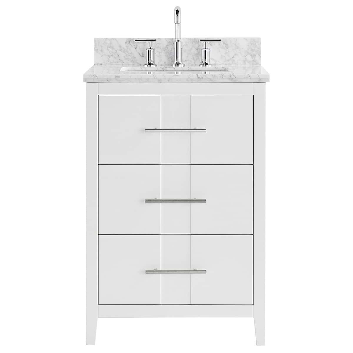 Iconic 24" White and Silver Vanity with Carrara Marble Top and Ceramic Basin