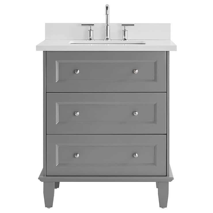 Nora 30" Gray Vanity with Pure White Quartz Top and Ceramic Basin