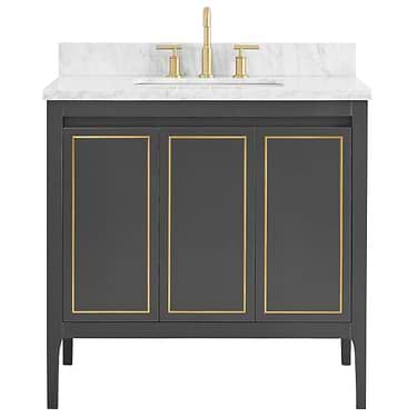 Province Black and Gold 36" Single Vanity with Carrara Marble Top