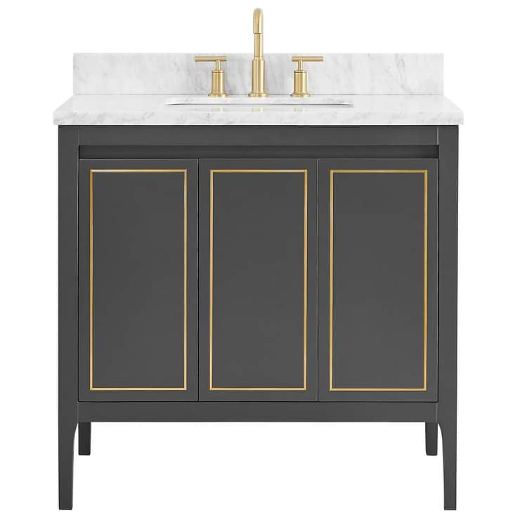 Province Charcoal and Gold 36" Single Vanity with Carrara Marble Top