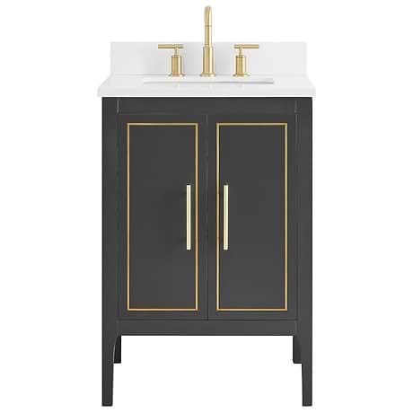 Province Black and Gold 24" Single Vanity with Pure White Quartz Top
