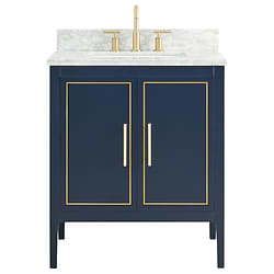 Province Navy and Gold 30" Single Vanity with Carrara Marble Top