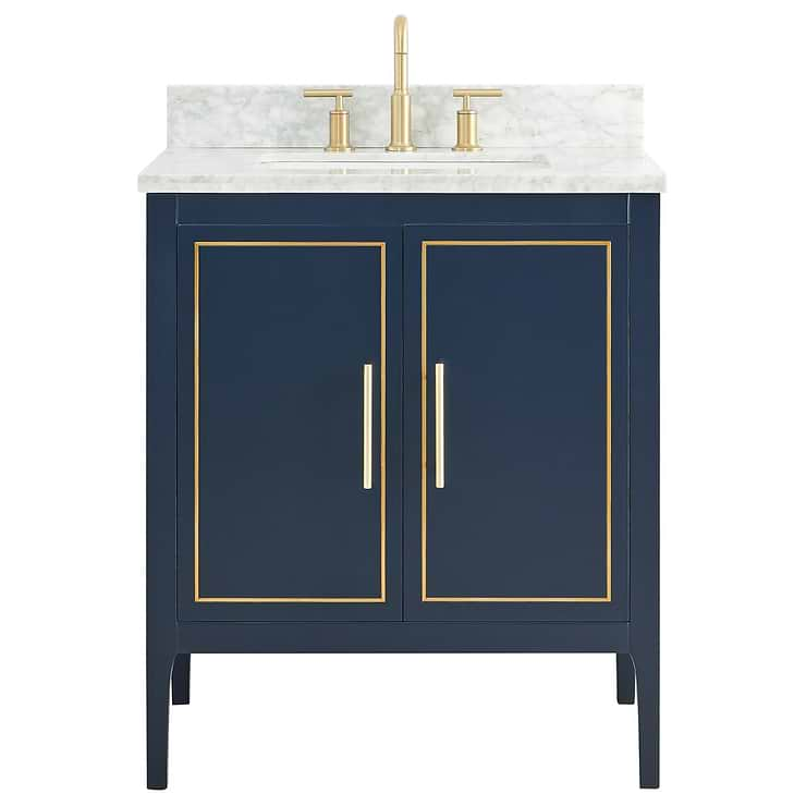 Province Navy and Gold 30" Single Vanity with Carrara Marble Top