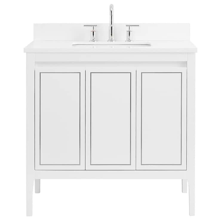Province White and Silver 36" Single Vanity with Pure White Quartz Top