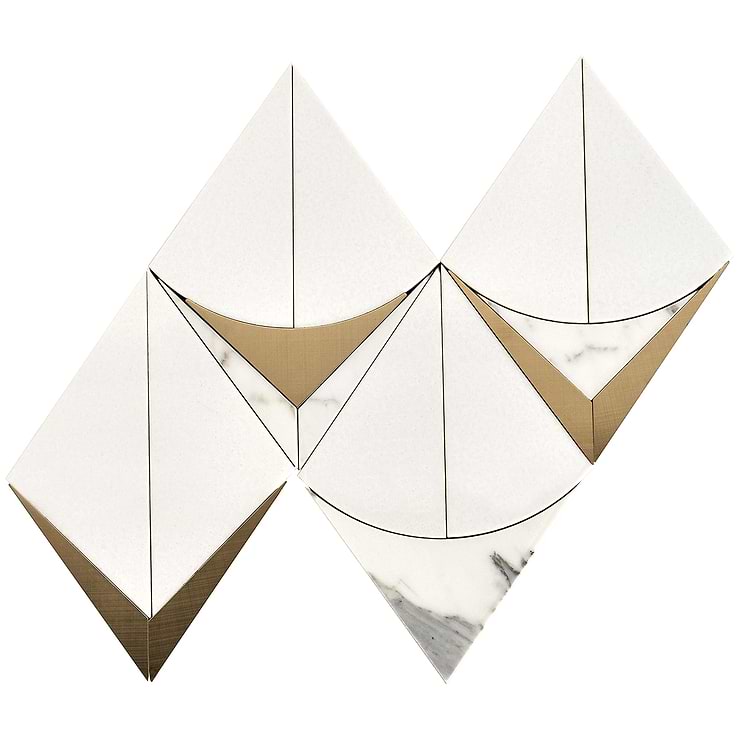 Regis Bianco Waterjet Polished Marble Mosaic Tile- White and Brass