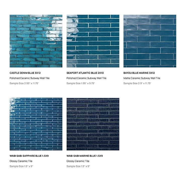 Top Selling Blue Zellige Ceramic Subway Tiles Sample Bundle (5)