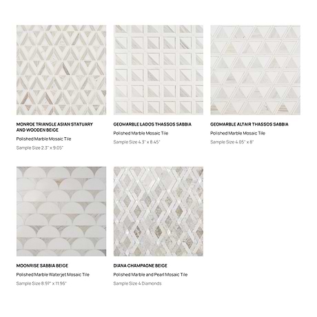 Sample Bundle 5 Best Selling White and Beige Marble Mosaic Tiles