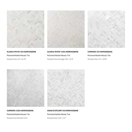 Sample Bundle 5 Best Selling White Marble Herringbone Tiles