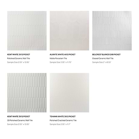 Sample Bundle 5 Best Selling White Picket Porcelain and Ceramic Tiles