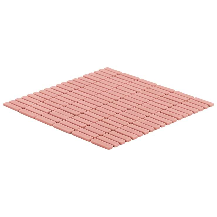 Venini Pink 1/2" x 2"  Mini Brick Frosted Glass Mosaic Tile