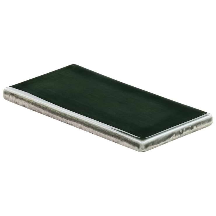 Nabi Subway Deep Emerald Green 3x6 Crackled Glossy Glass Tile