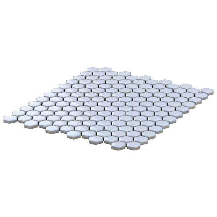 Eden 2.0 Cloudy Sky Blue Rimmed 1" Hexagon Polished Porcelain Mosaic