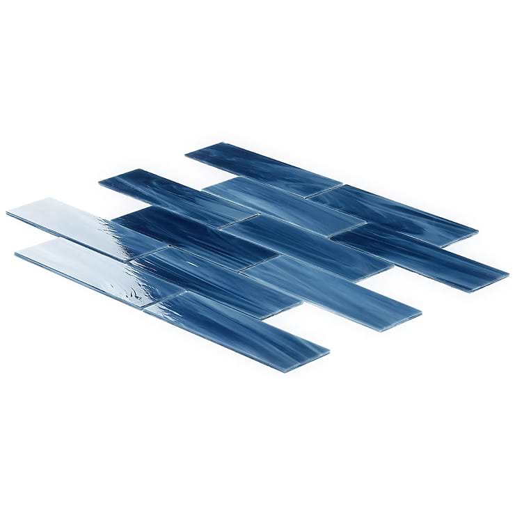 Bespoke Brick Cloud Blue 2x6 Polished Glass Mosaic Tile