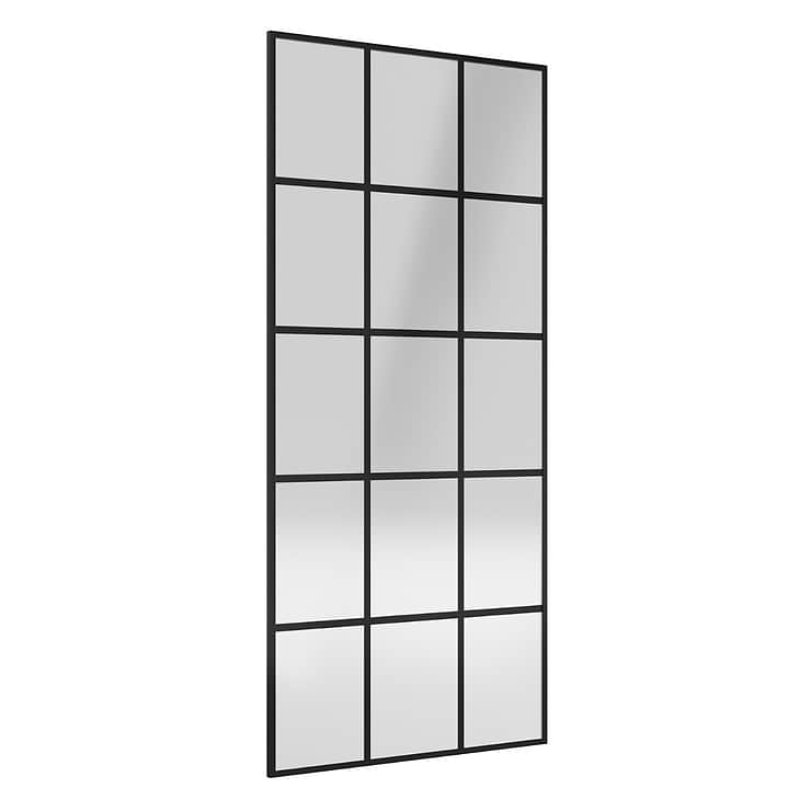 Finestra 34x74" Reversible Fixed Shower Door with Grid Clear Glass in Matte Black