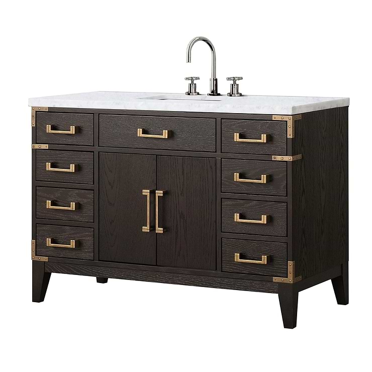 Aiden Brown Oak 48" Single Vanity with Carrara Marble Top