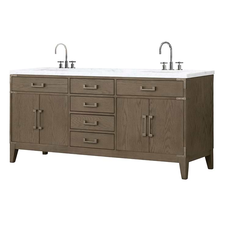 Aiden Gray Oak 72" Double Vanity wth Carrara Marble Top