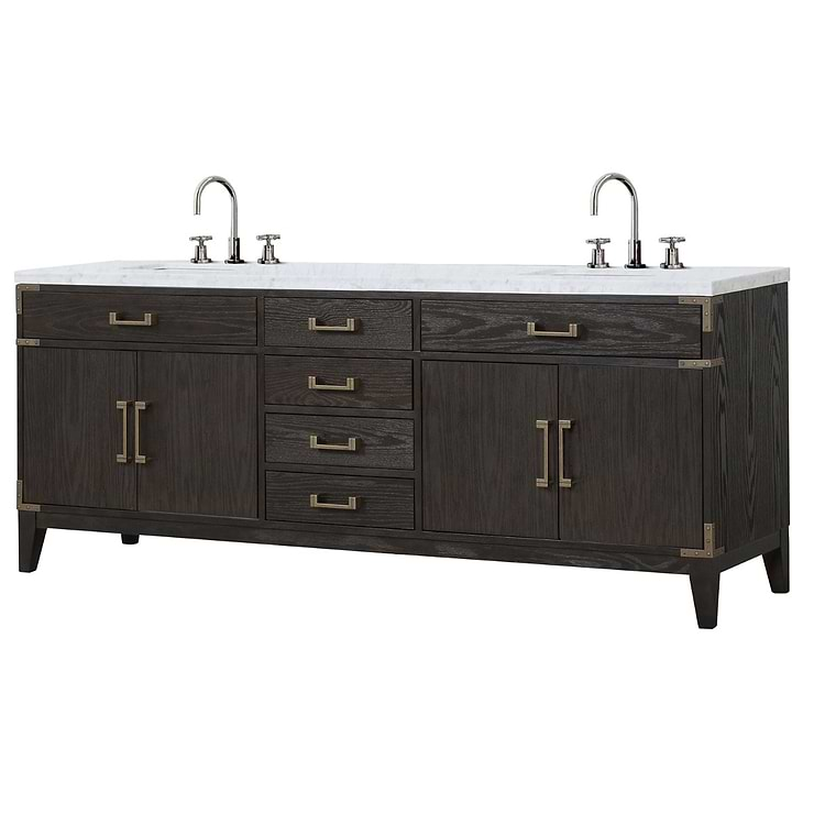 Aiden Brown Oak 84" Double Vanity with Carrara Marble Top