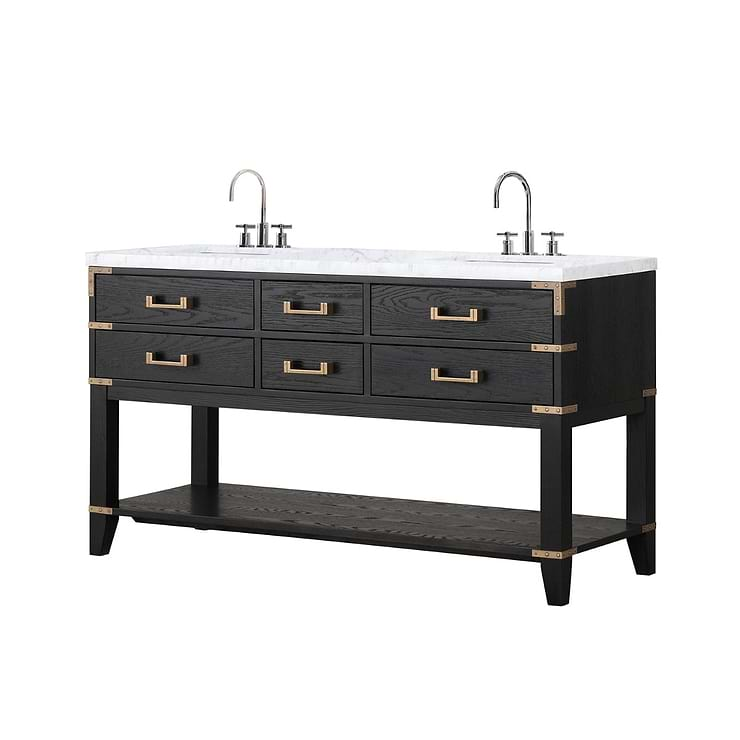 Calico Black Oak 60" Double Vanity with Carrara Marble Top