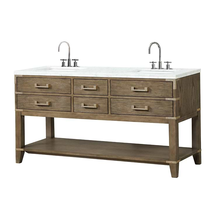 Calico Gray Oak 60" Double Vanity with Carrara Marble Top