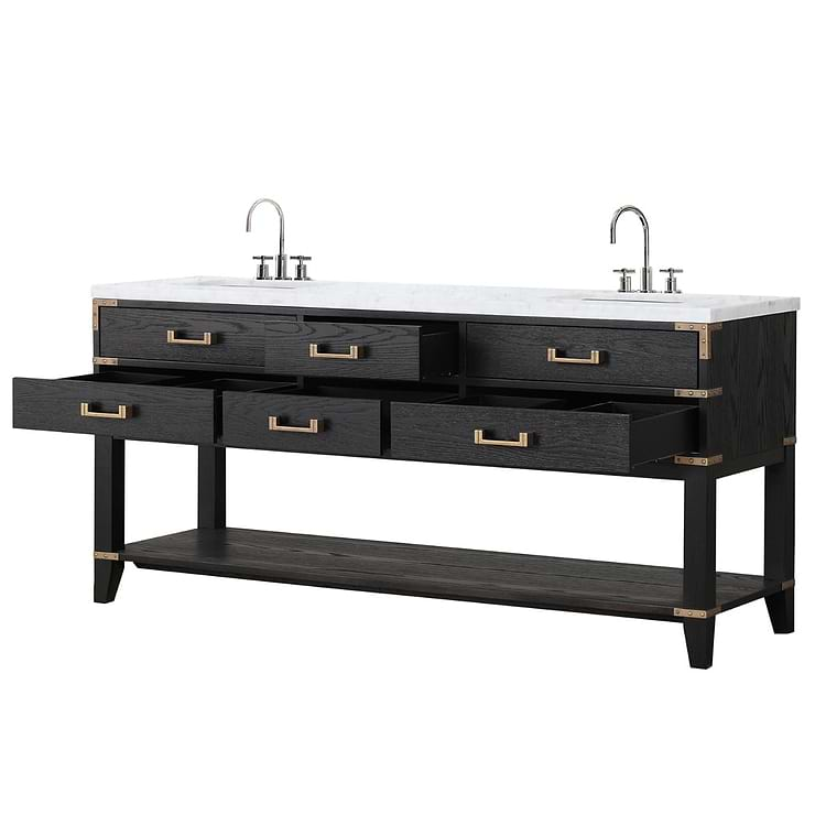 Calico Black Oak 72" Double Vanity with Carrara Marble Top