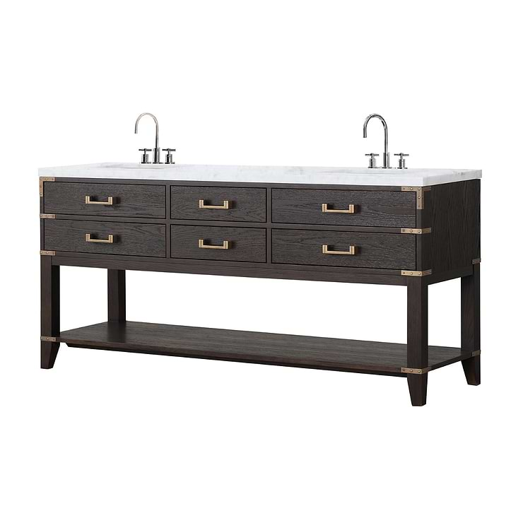 Calico Brown Oak 72" Double Vanity with Carrara Marble Top