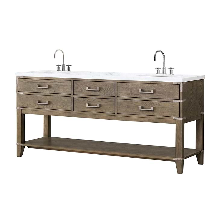 Calico Gray Oak 72" Double Vanity with Carrara Marble Top