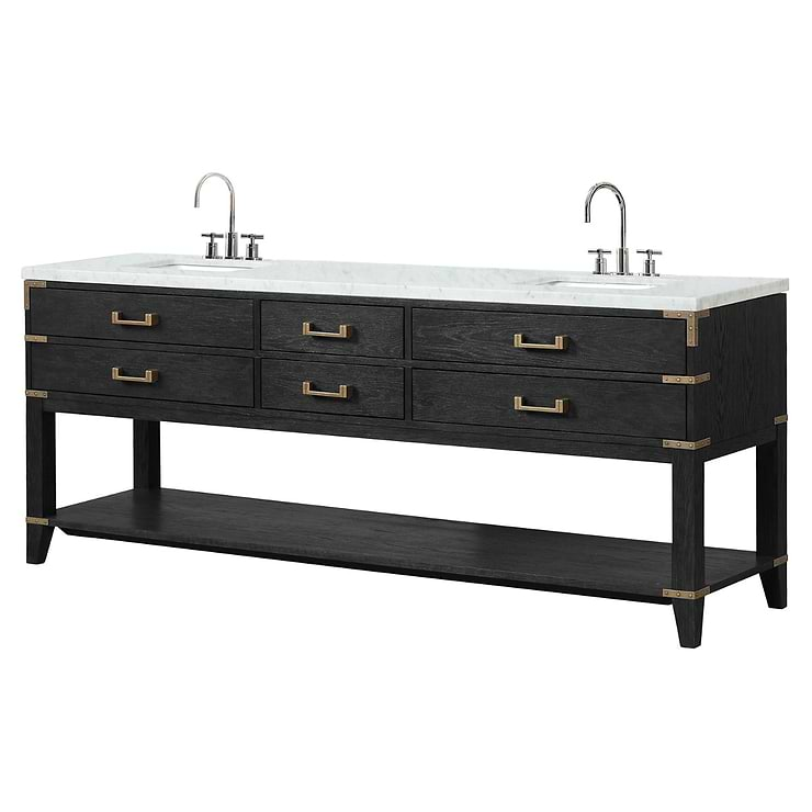 Calico Black Oak 84" Double Vanity with Carrara Marble Top