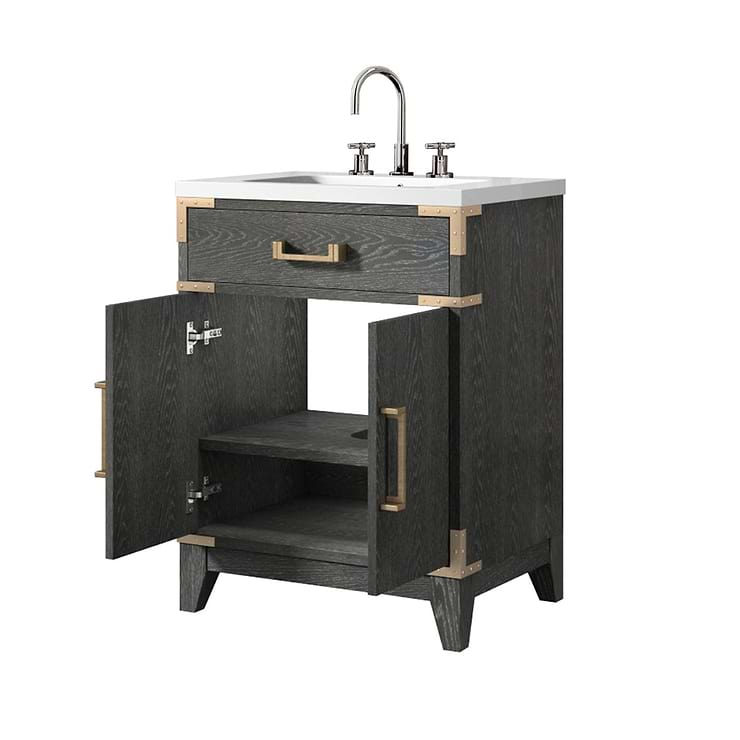 Aiden Black Oak 24" Single Vanity with Integrated White Acrylic Top