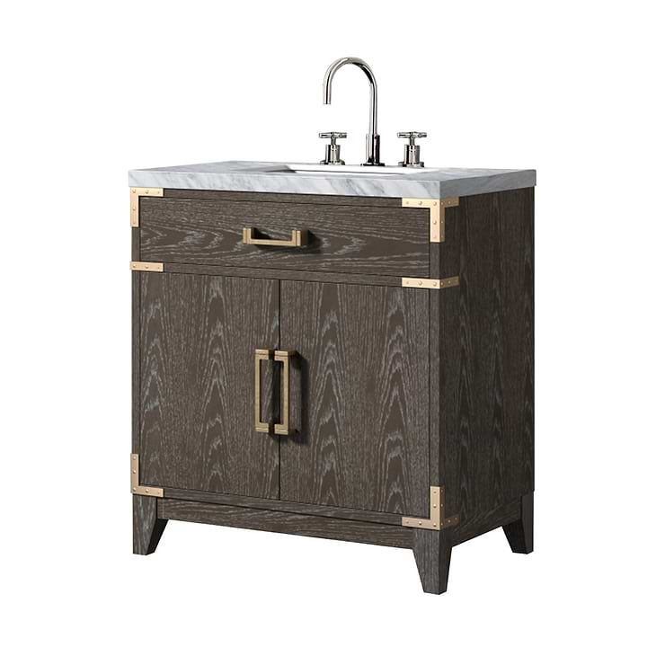 Aiden Brown Oak 30" Single Vanity with Carrara Marble Top