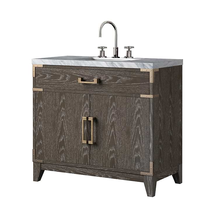 Aiden Brown Oak 36" Single Vanity with Carrara Marble Top