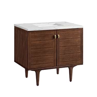 Amberly Mid-Century Walnut 36" Single Vanity with Ethereal Noctis Quartz Top by JMV