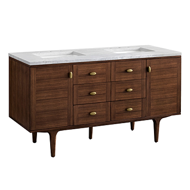 Amberly Mid-Century Walnut 60" Double Vanity with Arctic Fall Solid Surface Top by JMV