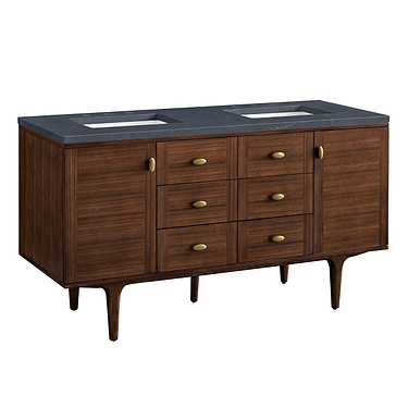 Amberly Mid-Century Walnut 60" Double Vanity with Charcoal Soapstone Quartz Top by JMV