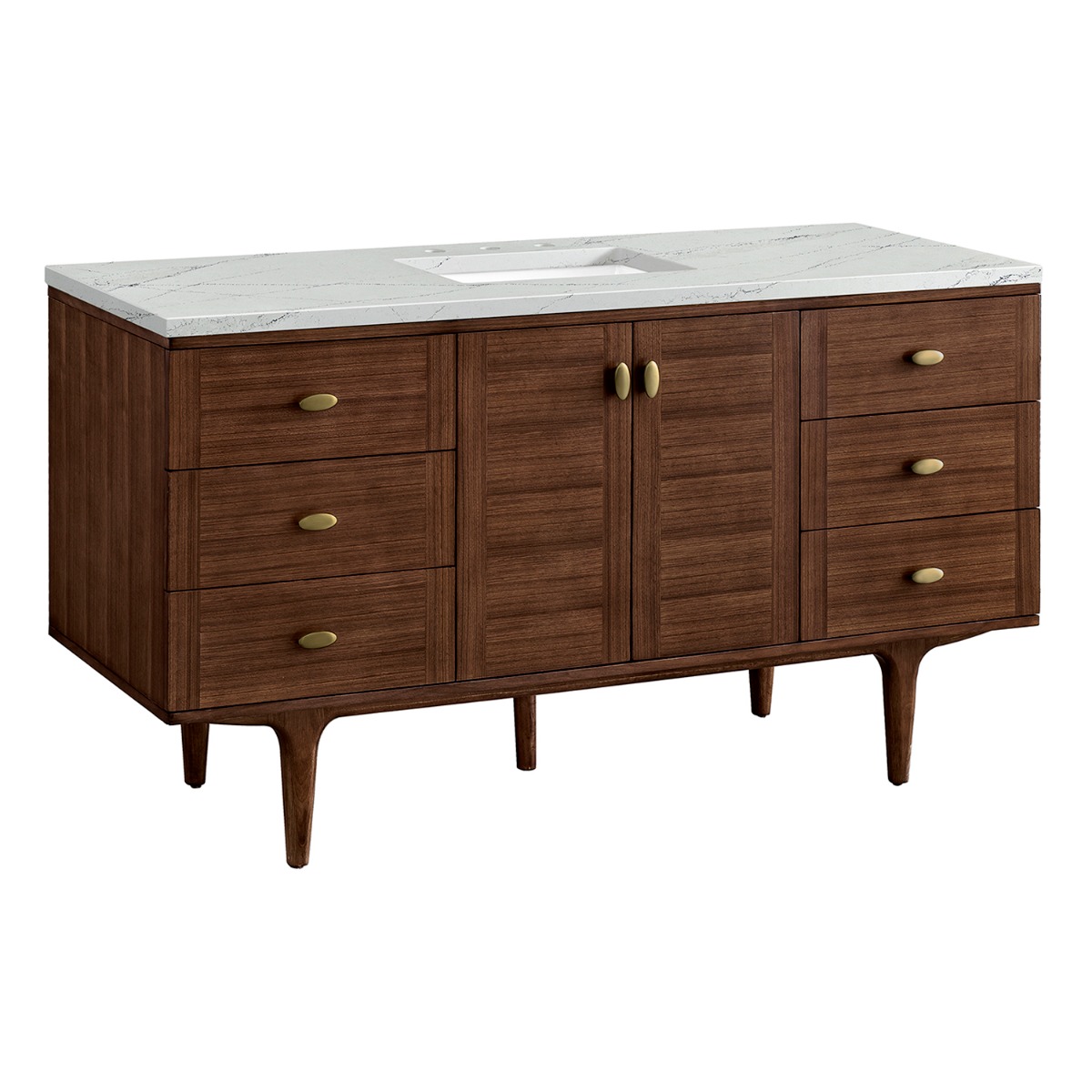 Amberly Mid-Century Walnut 60" Single Vanity with Ethereal Noctis Quartz Top by JMV