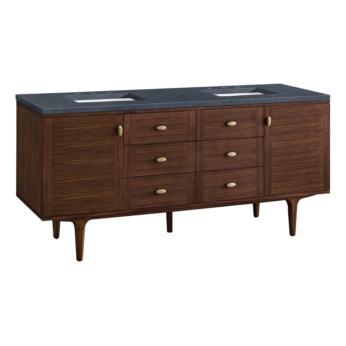 Amberly Mid-Century Walnut 72" Double Vanity with Charcoal Soapstone Quartz Top by JMV