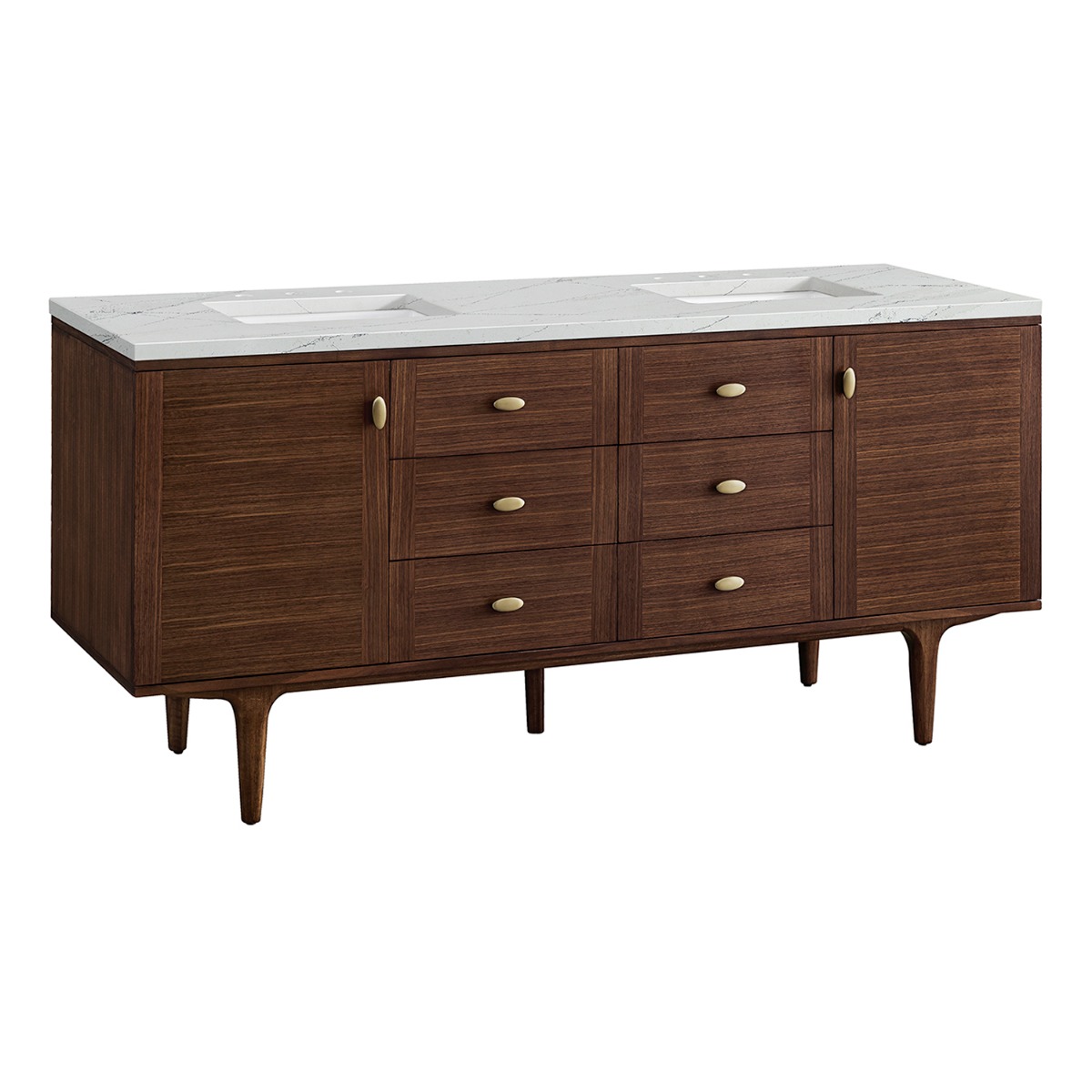 Amberly Mid-Century Walnut 72" Double Vanity with Ethereal Noctis Quartz Top by JMV