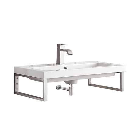 Boston Brushed Nickel 32" Floating Sink with White Integrated Top by JMV