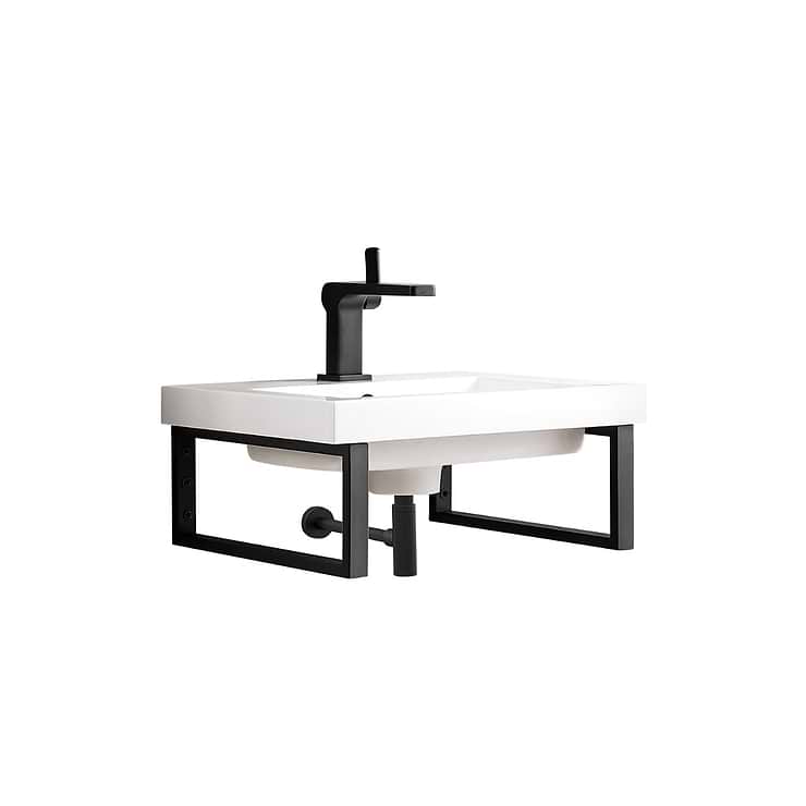 James Martin Vanities Boston Matte Black 20" Floating Sink with White Integrated Top