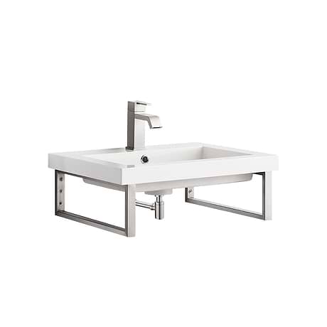 Boston Brushed Nickel 24" Floating Sink with White Integrated Top by JMV