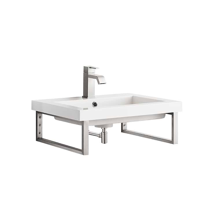 James Martin Vanities Boston Brushed Nickel 24" Floating Sink with White Integrated Top