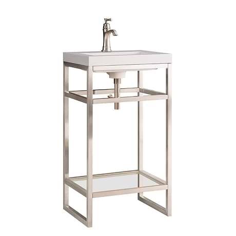 Boston Brushed Nickel 20" Freestanding Vanity with White Integrated Top by JMV