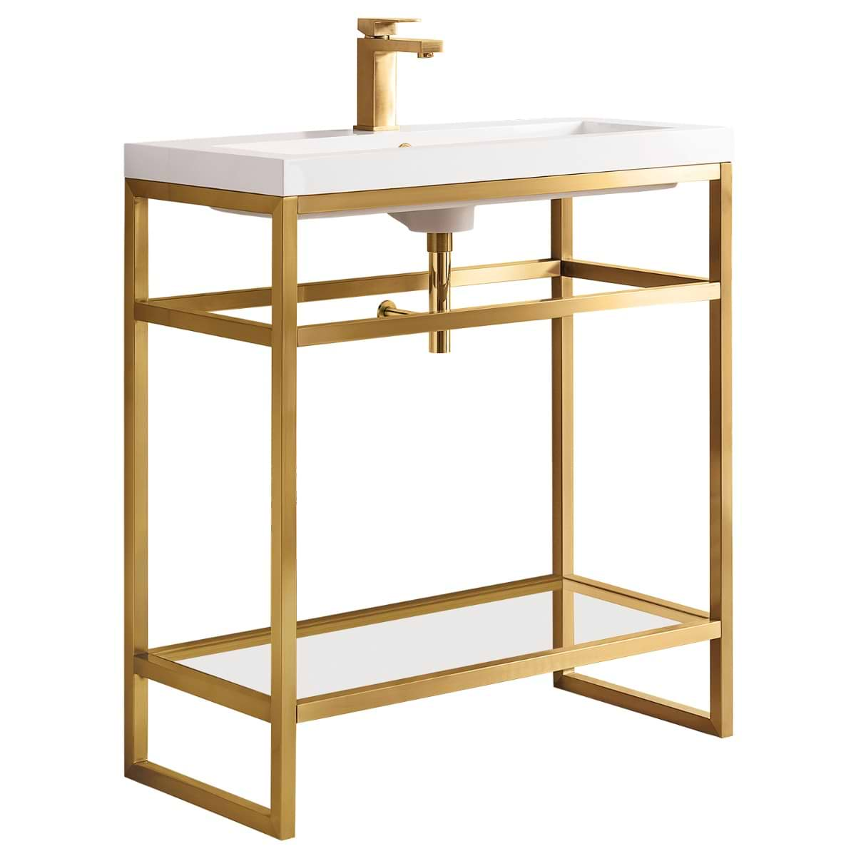 James Martin Vanities Boston Radiant Gold 32" Freestanding Vanity with White Integrated Top