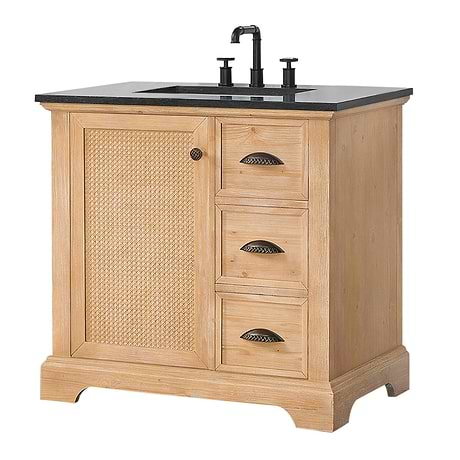 Olivier Blonde Wood 36" Single Vanity with Black Marble Top