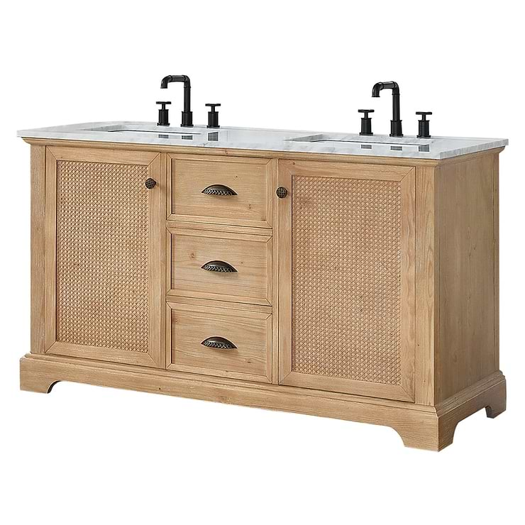 Olivier Blonde Wood 60" Double Vanity with Carrara Marble Top