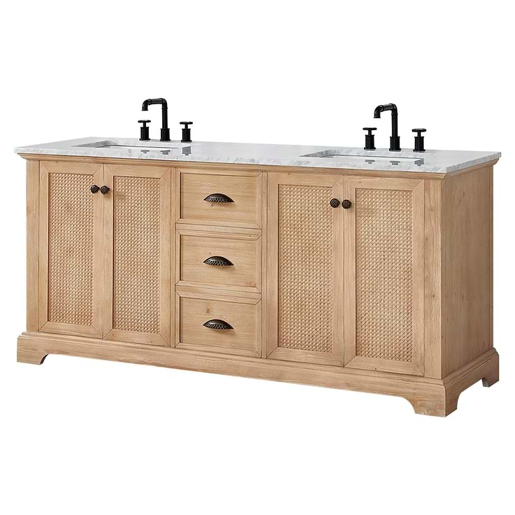 Olivier Blonde Wood 72" Double Vanity with Carrara Marble Top