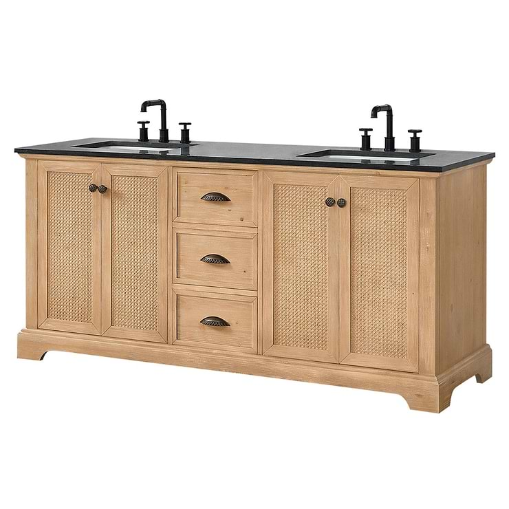 Olivier Blonde Wood 72" Double Vanity with Black Marble Top