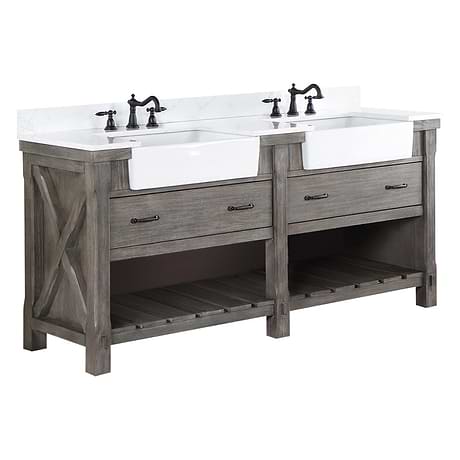 Inwood Gray Oak 72" Double Vanity with White Stone Top and Farmhouse Sink