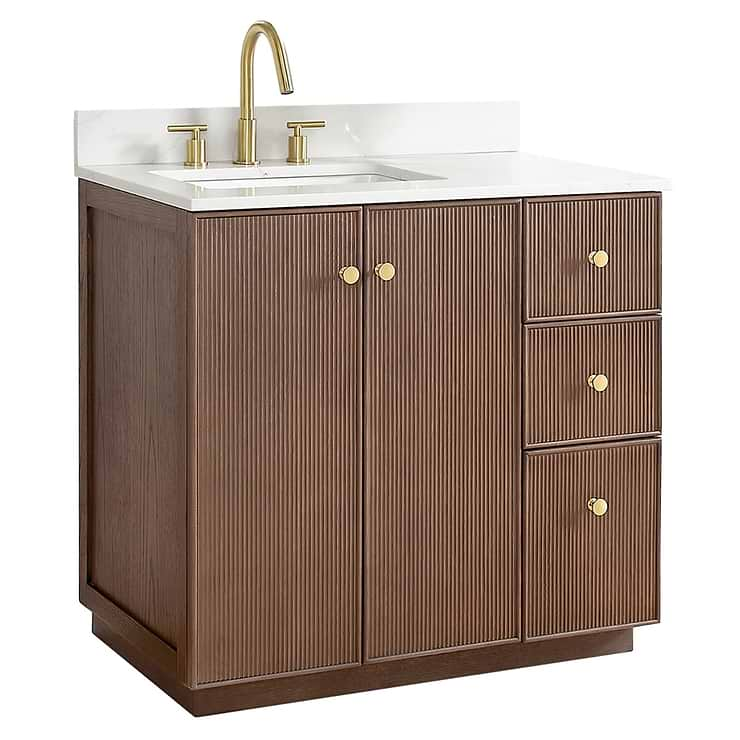 Florencia Brown Oak 36" Single Vanity with Pacific White Quartz Top